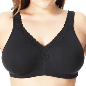 Women's Cotton Full Coverage Wirefree Non-padded Lace Trim Plus Size Bra ABC DDE - Picture 1 of 37