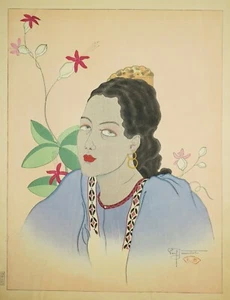 JACOULET Paul "Une jeune fille de Fidji (OCEANIE). 1935. Bois gravé. Signé. - Picture 1 of 2