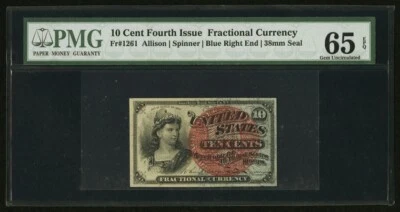 1869-75 10 CENTS FRACTIONAL CURRENCY FR1261 CERTIFIED PMG GEM UNCIRCULATED 65EPQ - Image 1 of 4