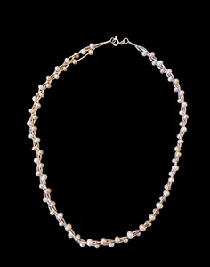 925 Sterling rosa weiße natürliche Perle geflochten flüssiges Silber 16,75" Halskette  - Bild 1 von 6