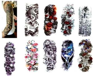 9 Sheet Fake Temporary Colored Tattoo Large Full Arm Sticker Waterproof Body Art - Picture 1 of 9