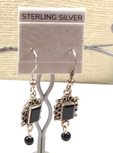 Orecchini argento sterling 925 pietra onice nera traforata goccia lotto 13 - Foto 1 di 3