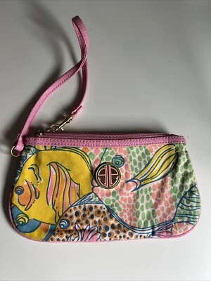 Lilly Pulitzer Koi Fish Wristlet Bag Purse Pink Purse Wallet Pink Yellow Beachy - Image 1 of 4