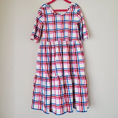 Hanna Andersson Girls Tiered Skater Dress Plaid Size 10 Christmas Holiday Cotton - Image 1 of 4