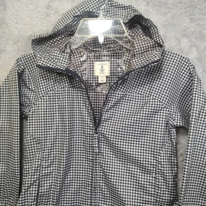 LANDS END KIDS Rain Jacket Coat Size S (5-6) Black White Check Hood Pockets - Picture 1 of 22