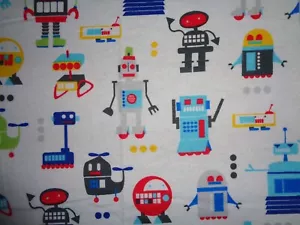 Lenzuolo culla in flanella fatto a mano/Robot bianchi/colorati brillanti - Foto 1 di 2