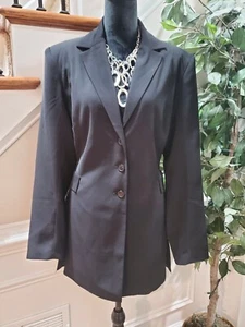 Boutique Europa Women Black Polyester Long Sleeve Single Breasted Blazer Size 16 - Picture 1 of 12