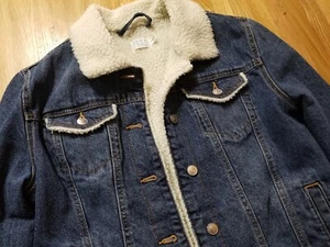 Womens TIME AND TRU Sherpa Lined Small (4-6) Blue Denim Jean Trucker Jacket Blue - Picture 1 of 11