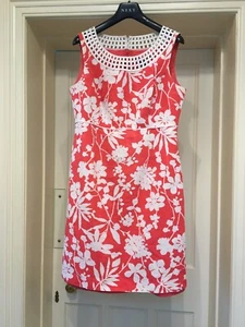 JESSICA HOWARD:FAB CORAL/WHITE FLORAL SHIFT DRESS WHITE CUT OUT NECK BUST 38" - Picture 1 of 13