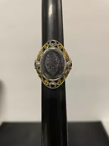 Anillo de piedra drusa Karis Platinum Bond PtB y placa de oro, talla 8,5, #140 - violeta - Imagen 1 de 6