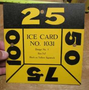 Vintage Original Ice Delivery Card Yellow & Black No.1031 Design No.1  - 7" x 7" - Picture 1 of 3