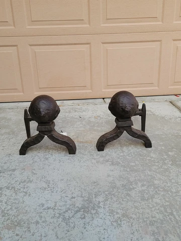 Antique Rust Finish Fireplace Iron Andirons 12" High x 11 1/2" Wide Cover