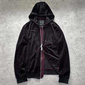 Armani Velour Goku Hoodie Jacket Men L Black Logo Used - Picture 1 of 8