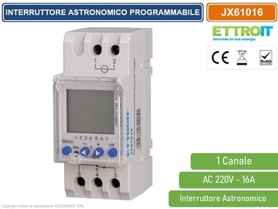 ETTROIT INTERRUTTORE ASTRONOMICO SU GUIDA DIN ORARIO SETTIMANALE PROGRAMMABILE 1CH 16A