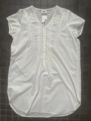 Vestido de noite Laura Ashley 100% algodão bordado tamanho M branco casa de campo - Imagem 1 de 4