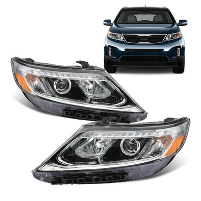 Headlights Left+Right For 2014 2015 Kia Sorento LX Halogen Set Pair LED DRL - Image 1 of 4