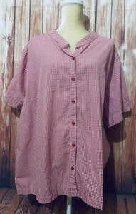 Women‘s 26 28 Blouse White Stag Button Down Short Sleeved V Neck Red Checkered - Picture 1 of 10