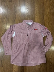 Drake Sz Large Long Sleeve Vented Fishing Shirt Red Checker Arkansas Razorbacks - Picture 1 of 1