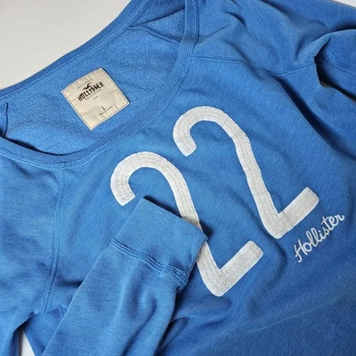 Hollister Sweatshirt Womens Large Blue Oversized Off Shoulder Sequins "22"  - Image 1 of 4