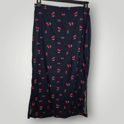 GAP Linen Cotton Cherry Print Midi Skirt Navy Blue Size Medium - Image 1 of 4