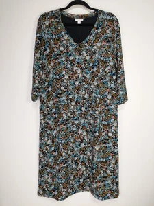 J Jill Größe 1X Blumenmuster Baumwolle Stretch V-Ausschnitt 3/4 Ärmel Tasche A-Linie Kleid - Bild 1 von 9