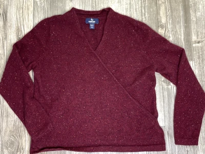 Suéter Lands' End Cashmere Feminino Pequeno M Marrom Salpicado Falso Envoltório Decote V - Imagem 1 de 4