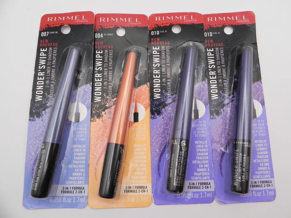 4x Delineador de ojos metálico Rimmel Wonder Swipe 2 en 1 delineador a sombra Lote de 4 Foto 1 de 2