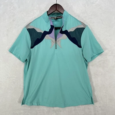 Camisa Jamie Sadock Mujer Mediana Turquesa Golf Cuarto Cremallera Cuello Simulado Bloque de Color Foto 1 de 4