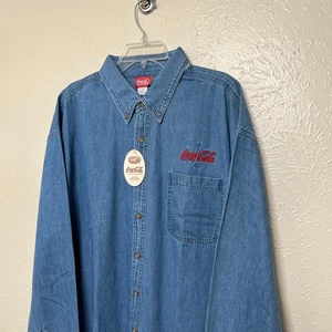 Coca Cola Shirt Mens 2XL Blue Denim Cracker Barrel Vintage 90s - Picture 1 of 20