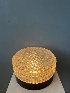 Mid Century Patterned Glass Flush Mount Ceiling Lamp - Picture 1 of 10