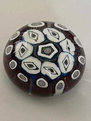 Vintage Millefiori Murano Italy Art Glass Paperweight  Purple Blue Heavy  3.5” - Image 1 of 4