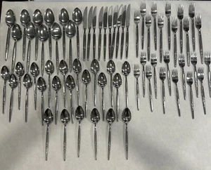 MCM Rose & Leaf Handled Stainless Steel Flatware Japan Service For Ten 67 Pcs + - Picture 1 of 14