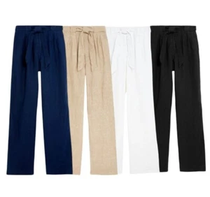 EX M&S LINEN WIDE TROUSER PURE LINEN BELTED SUMMER PANT HOLIDAY LADIES - Picture 1 of 16