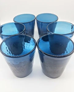 Vintage RARE Hand-Blown Textured Blue Tumbler Drinking Glasses 4" Tall Set of 6 - Picture 1 of 6