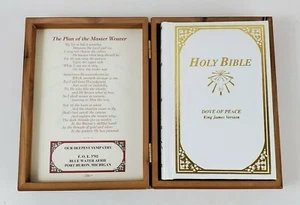 The Holy Bible Dove Of Peace King James Version In Wood Box White Bible MCMXCI - Picture 1 of 12