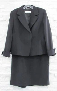Max Mara $2,370 Black Wool Crepe Hidden Button Blazer Jacket & Skirt Suit 8 10 - Picture 1 of 11
