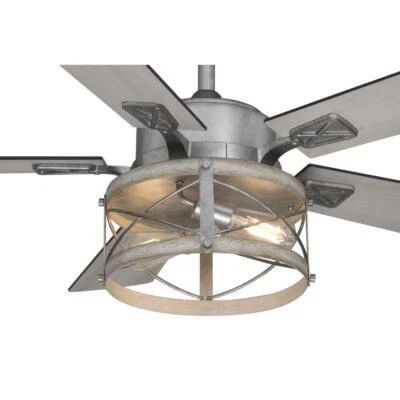 52" White Wash Faux Wood Galvanized Remote LED Ceiling Fan Reversible Blade  - Image 1 of 4