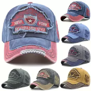 New York Style Distressed Denim Baseball Cap - Bild 1 von 6