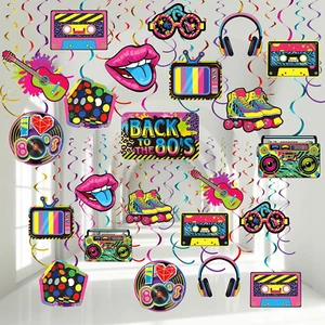 53 Pieces 80S Party Decorations, Retro 1980S Hip Hop Party Hanging Swirls Ceilin - Picture 1 of 12