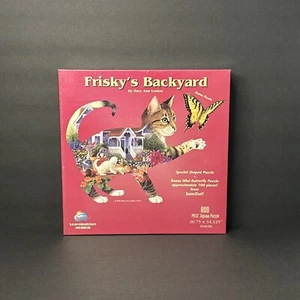 Frisky's Backyard Cat Shaped Jigsaw Puzzle Bonus Butterfly 800+ pcs New Sealed - Picture 1 of 6