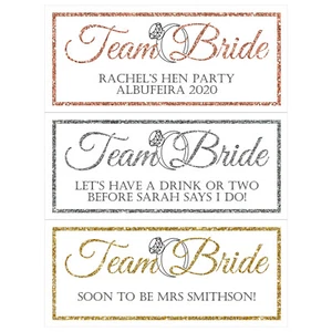 2 x PERSONALISED HEN PARTY BANNERS Team Bride Rose Gold / Gold / Silver Glitter - Picture 1 of 4
