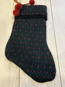 Hearth & Hand Magnolia Christmas Stocking Dark Blue & Red Knitted With Tassels - Picture 1 of 5