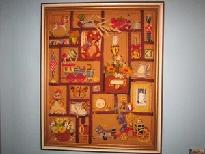 Vintage Framed Crewel Embroidery Shadow Box 18.5 x 22.5 Spring 1982 - Picture 1 of 11
