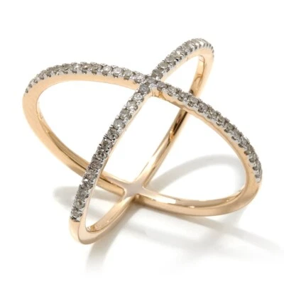 Rarities 14K Yellow Gold "X" Crossover, 0.34ct Natural White Diamond Ring Size 8 - Image 1 of 3