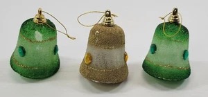 *Q10) Vintage 3 Frosted Glitter Plastic Bell Christmas Tree Holiday Ornaments - Picture 1 of 9