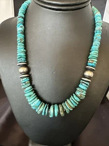 Graduated Blue Turquoise Navajo Pearls Sterling Silver Necklace 18” 18319 - Picture 1 of 15