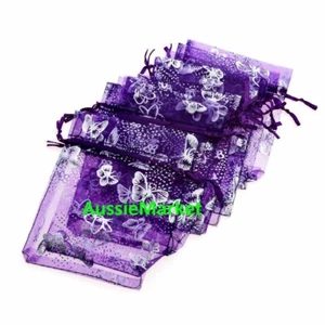 20 x organza gift bags pouch purple silver butterflies butterfly jewellery craft - Picture 1 of 1