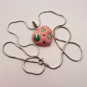 Vintage Sterling Silber 925 Schmuck Kette Halskette Anhänger Herz Emaille Italy - Bild 1 von 8