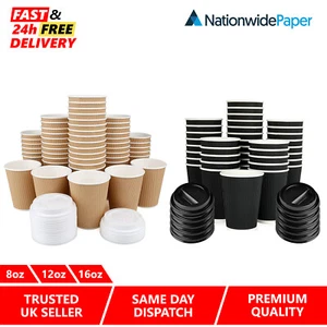 Disposable Ripple Triple walled Paper Coffee Cup Black-Brown with/without Lids - Picture 1 of 8
