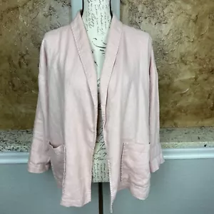 Eileen Fisher Organic Linen Jacket Womens Petite Large PL Blazer Open Front Pink - Picture 1 of 10